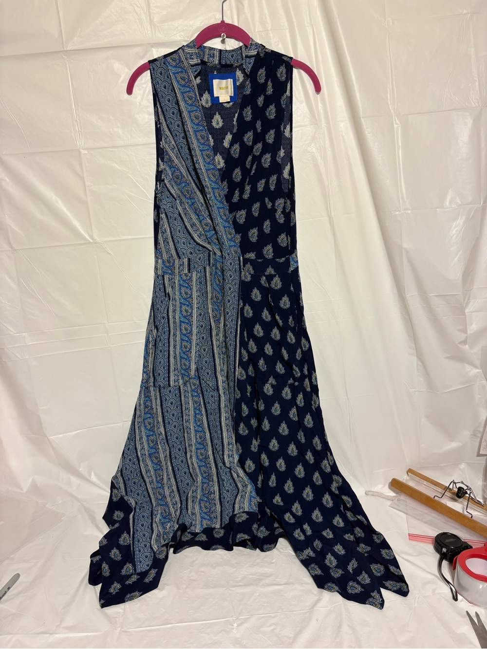 Maeve Navy and Light Blue Mixed Print Maxi Dress